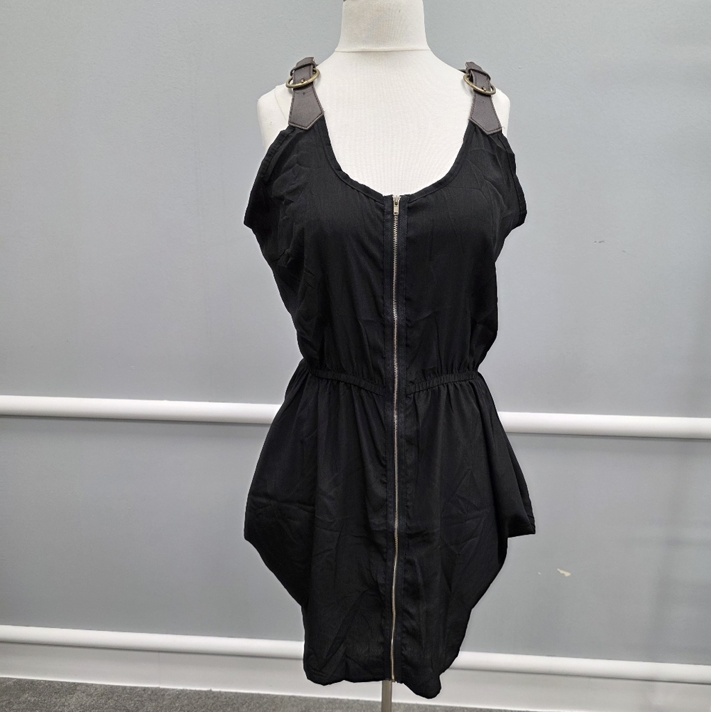 Chic Black Buckle Strap Mini Dress
